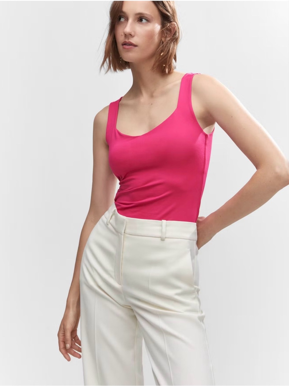 Mango- Fitted Elegant Pink Scoop Neck Tank Top